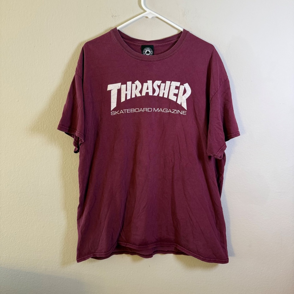 Thrasher Skateboard Magazine Graphic T-Shirt Mens XL Maroon Burgundy Logo Tee